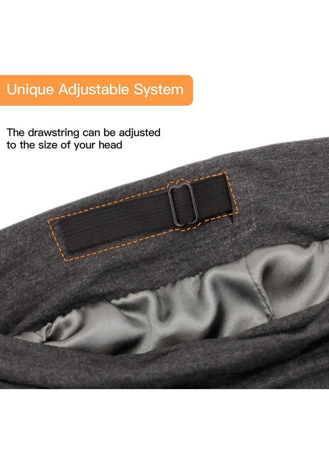 GB Selected Silk Satin Lined Bonnet Sleep Cap - Adjustable Stay On All Night Hair Wrap Cover Slouchy Beanie For Curly Hair Protection For Women And Men - Solid Dark Grey  - Image 4