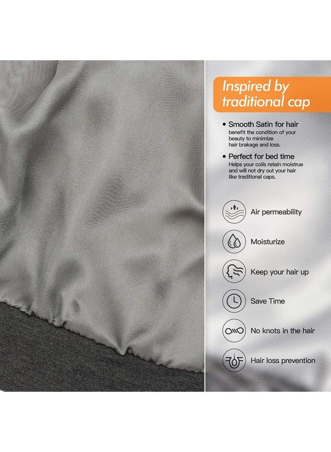GB Selected Silk Satin Lined Bonnet Sleep Cap - Adjustable Stay On All Night Hair Wrap Cover Slouchy Beanie For Curly Hair Protection For Women And Men - Solid Dark Grey  - Image 2
