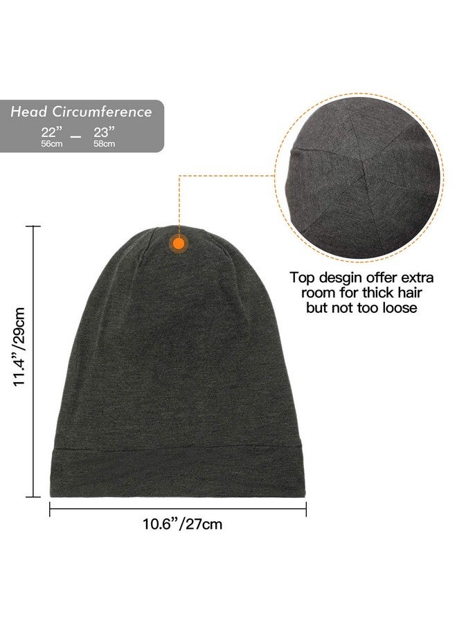 GB Selected Silk Satin Lined Bonnet Sleep Cap - Adjustable Stay On All Night Hair Wrap Cover Slouchy Beanie For Curly Hair Protection For Women And Men - Solid Dark Grey  - Image 5