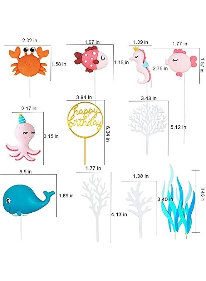 Sea Cake Toppers, 12pcs Sea Birthday Cake Topper Cupcake Topper, Ocean Animals Sea Cake Decorations for Kids Under the Sea Ocean Sea World Theme Birthday Baby Shower Party Supplies - Image 2