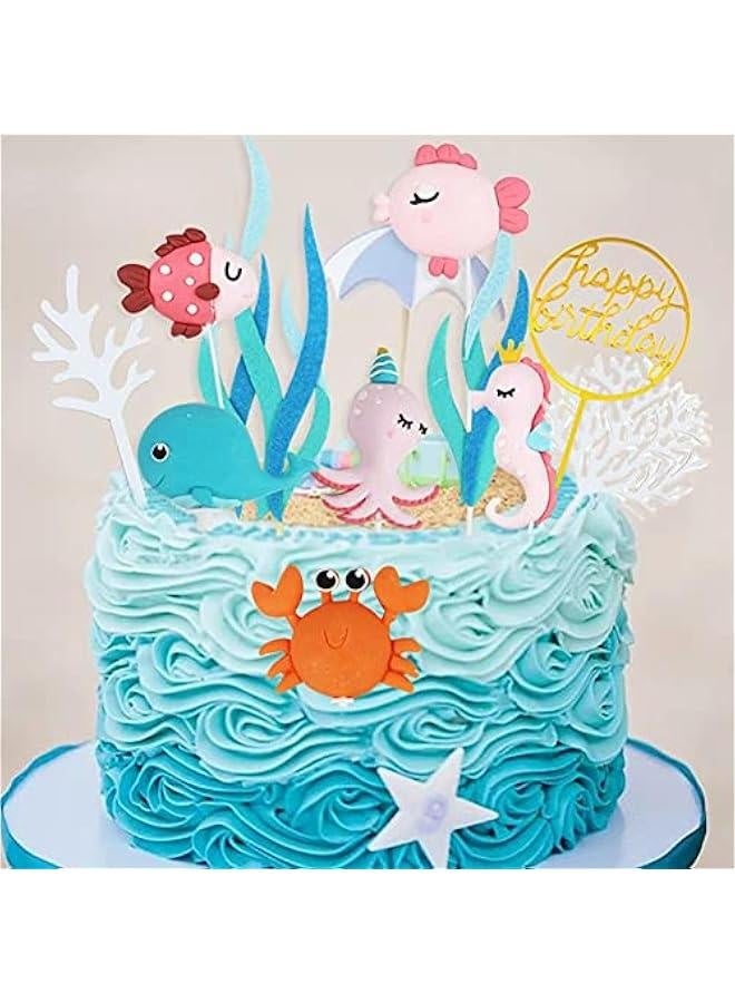 Sea Cake Toppers, 12pcs Sea Birthday Cake Topper Cupcake Topper, Ocean Animals Sea Cake Decorations for Kids Under the Sea Ocean Sea World Theme Birthday Baby Shower Party Supplies - Image 4