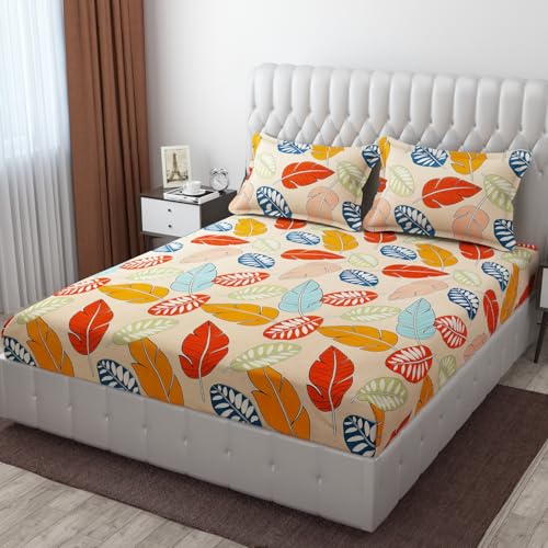 CB HOME Glace Cotton Fitted King Size Bedsheet for Double Bed with 2 Pillow Covers 72x78x8'' All Round Elastic (Print 13, Modern & Geometric King) - Image 1