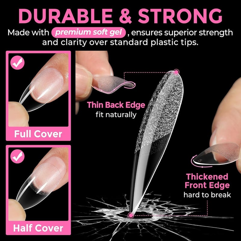 UNA GELLA Almond Nail Tips, 216Pcs Pointed Almond False Nails Full Cover Press on Nails Clear Soft Acrylic Nail Gel Extension for Home Salon DIY 12 Sizes - Image 5