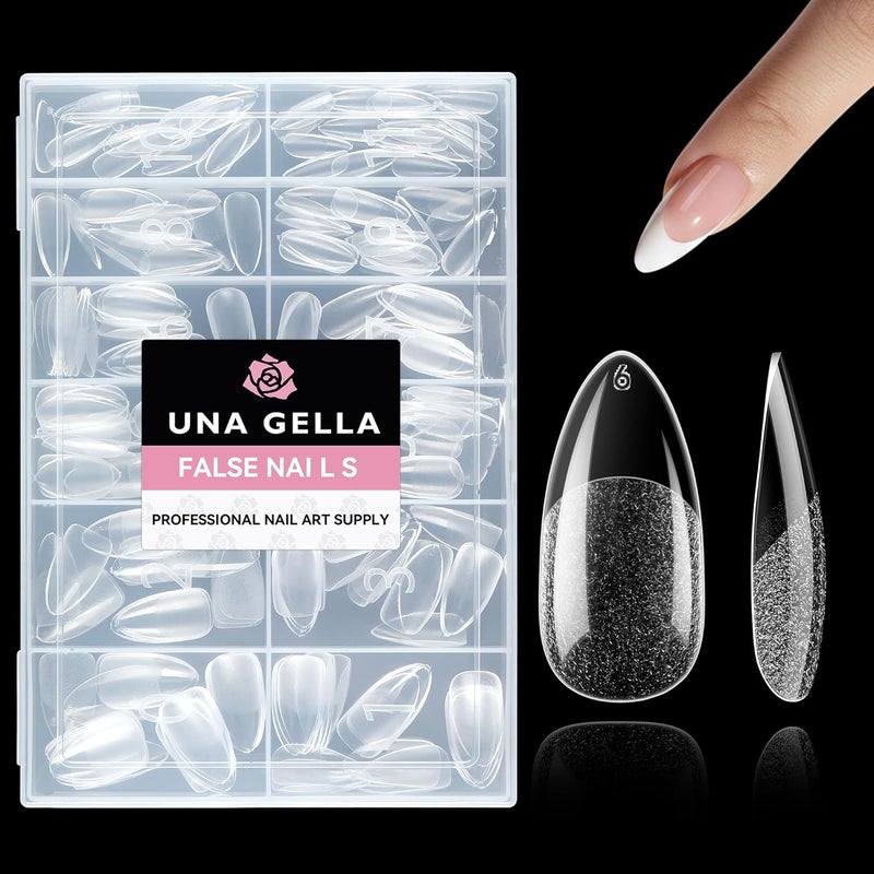 UNA GELLA Almond Nail Tips, 216Pcs Pointed Almond False Nails Full Cover Press on Nails Clear Soft Acrylic Nail Gel Extension for Home Salon DIY 12 Sizes - Image 1