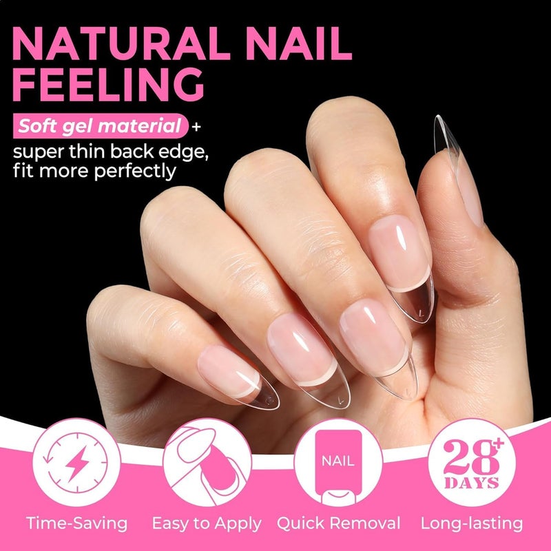 UNA GELLA Almond Nail Tips, 216Pcs Pointed Almond False Nails Full Cover Press on Nails Clear Soft Acrylic Nail Gel Extension for Home Salon DIY 12 Sizes - Image 3