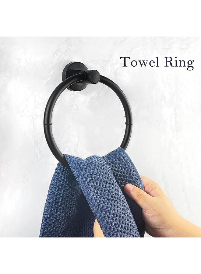 مجموعة من 14 قطعة من قضبان مناشف الحمام، مجموعة أدوات حمام من الفولاذ المقاوم للصدأ باللون الأسود غير اللامع، مجموعة حامل مناشف باللون الأسود غير اللامع، حامل مناشف اليد، حلقة منشفة، خطافات رداء مقاومة للماء ومقاومة للصدأ - Image 5