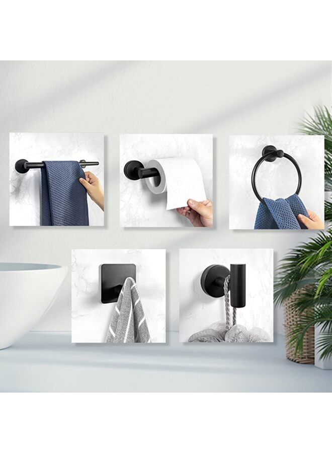 مجموعة من 14 قطعة من قضبان مناشف الحمام، مجموعة أدوات حمام من الفولاذ المقاوم للصدأ باللون الأسود غير اللامع، مجموعة حامل مناشف باللون الأسود غير اللامع، حامل مناشف اليد، حلقة منشفة، خطافات رداء مقاومة للماء ومقاومة للصدأ - Image 4