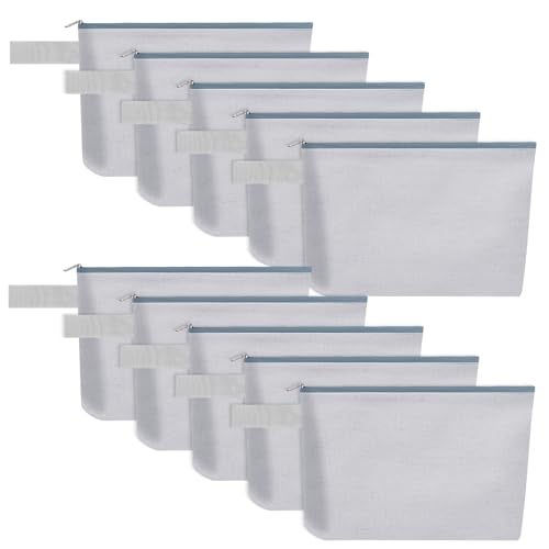 Sinzip 10 Pieces Cotton Canvas Makeup Bag with Bottom and Strap MultiPurpose Cosmetic Bag with Zipper Travel Toiletry Pouch Blank DIY Craft Bag Grey S - Image 1