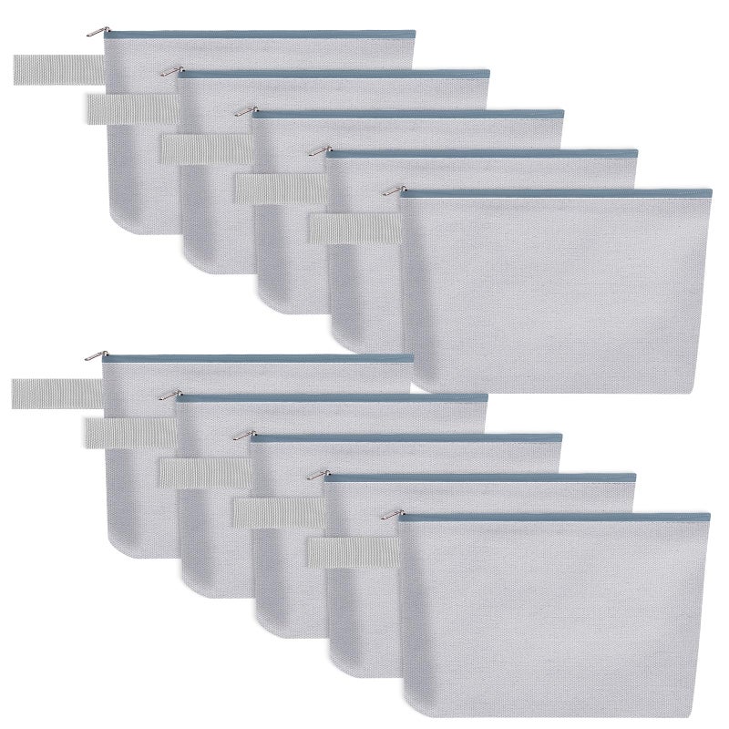 Sinzip 10 Pieces Cotton Canvas Makeup Bag with Bottom and Strap MultiPurpose Cosmetic Bag with Zipper Travel Toiletry Pouch Blank DIY Craft Bag Grey S - Image 2