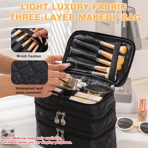 MAYCREATE® Makeup Pouch Bag, 3 Layers Travel Toiletries Makeup Organisers Bag Box with Handle, Cosmetic Tool Storage Organizer Vanity Bag for Women (Durable, Waterproof, Multi-Compartment) - Image 5