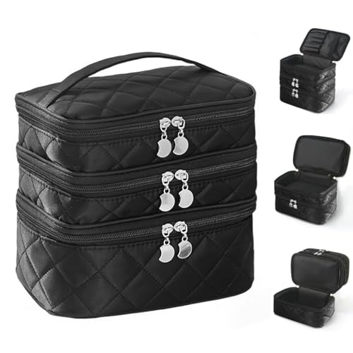MAYCREATE® Makeup Pouch Bag, 3 Layers Travel Toiletries Makeup Organisers Bag Box with Handle, Cosmetic Tool Storage Organizer Vanity Bag for Women (Durable, Waterproof, Multi-Compartment) - Image 1
