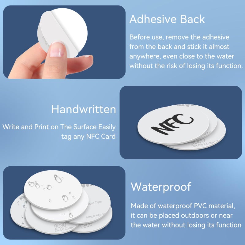 BABIQT 50 Pieces NFC Tags NTAG215 NFC 215 Tags Blank NFC Coins White NFC Stickers Cards with Adhesive Back, Compatible with TagMo and NFC Enabled Devices - Image 2