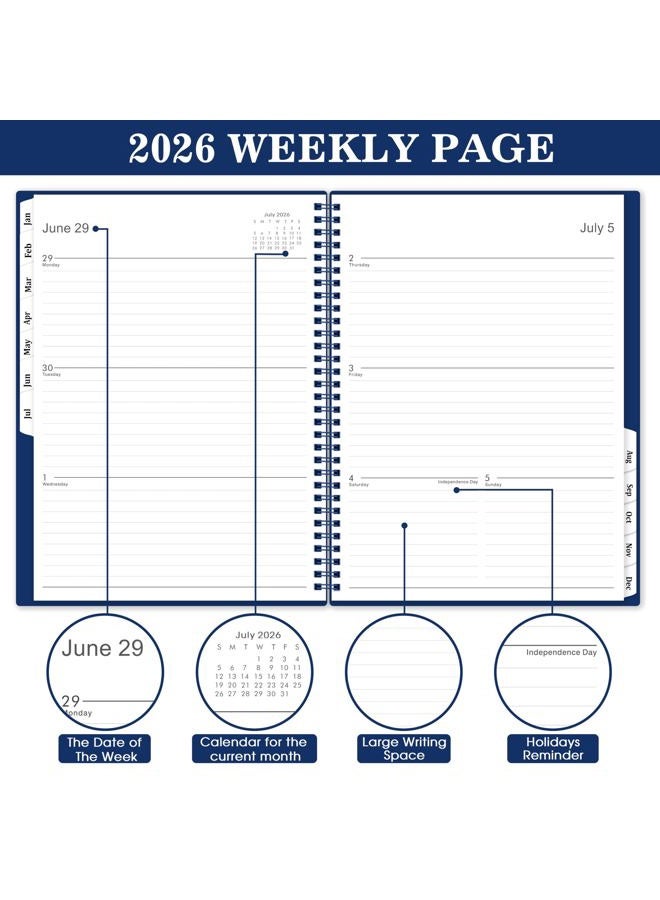 Indeme 2026 Planner, 2026 Planner Weekly and Monthly from Jan 2026 - Dec 2026, 9" x 11" Planner 2026, 2026 Calendar Planner with Monthly Tabs, Pocket, Twin-Wire Binding, Premium Paper, Holidays - Image 4