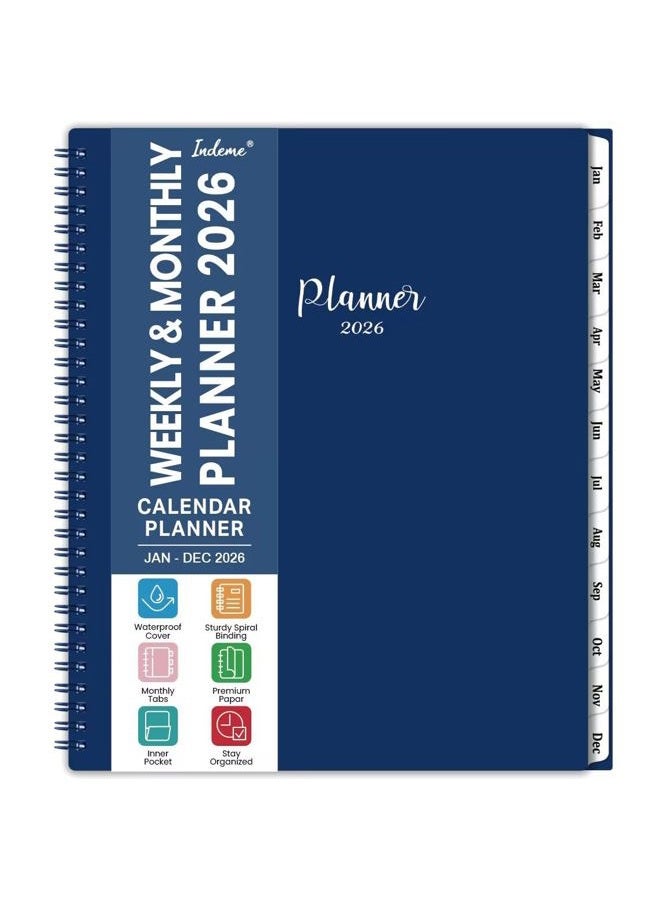 Indeme 2026 Planner, 2026 Planner Weekly and Monthly from Jan 2026 - Dec 2026, 9" x 11" Planner 2026, 2026 Calendar Planner with Monthly Tabs, Pocket, Twin-Wire Binding, Premium Paper, Holidays - Image 1