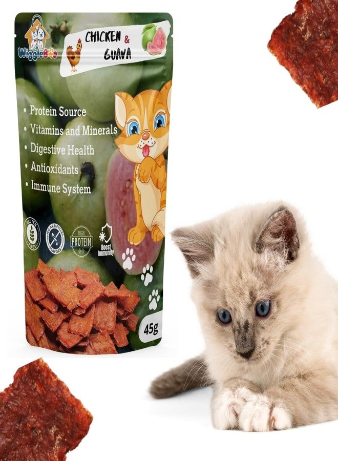 WiggleBoo Chicken & Guava Cat Treat | Protein Rich | Fiber Rich | Crunchy Healthy Snacks | 100% Natural | 45g, All Life Stages, Chips - Image 1