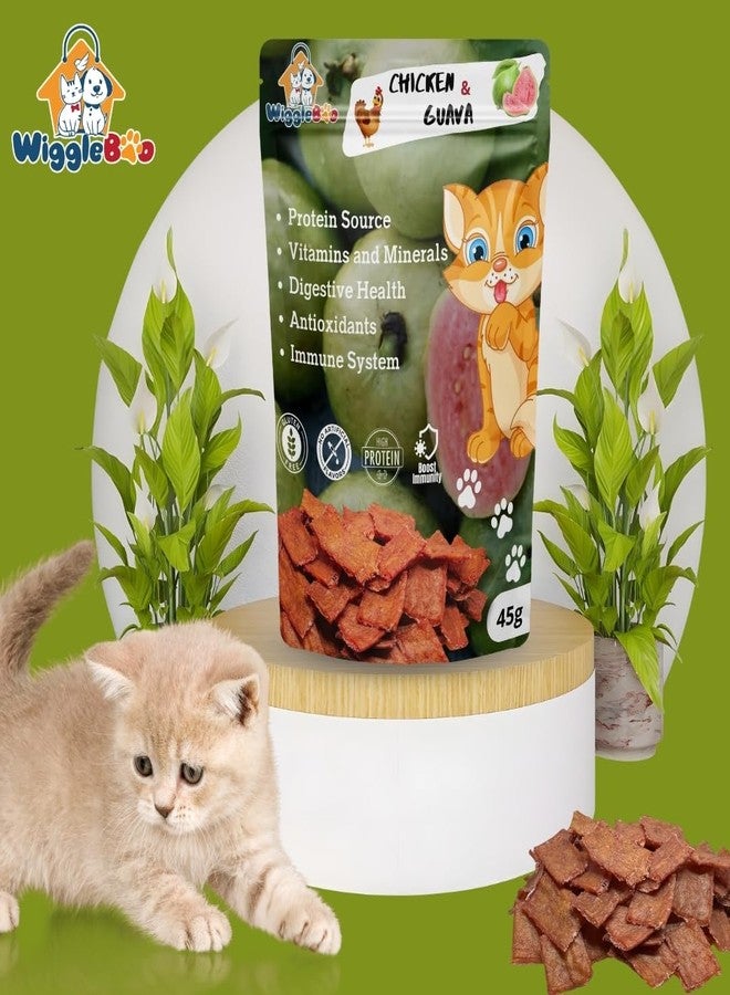 WiggleBoo Chicken & Guava Cat Treat | Protein Rich | Fiber Rich | Crunchy Healthy Snacks | 100% Natural | 45g, All Life Stages, Chips - Image 2