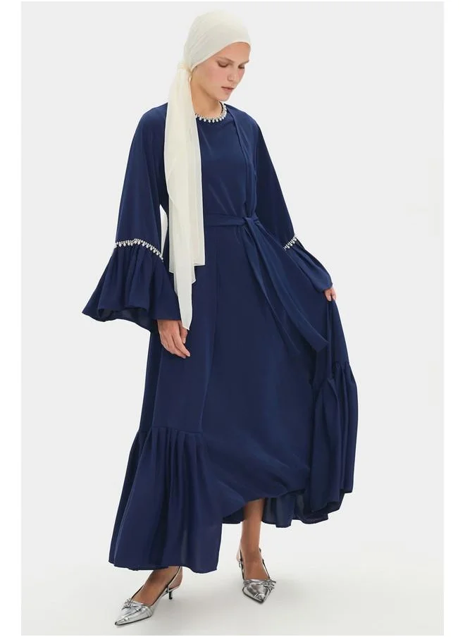 JUNE June Women Ruffle Detailed Stone Abaya Navy