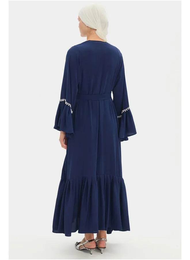 JUNE June Women Ruffle Detailed Stone Abaya Navy