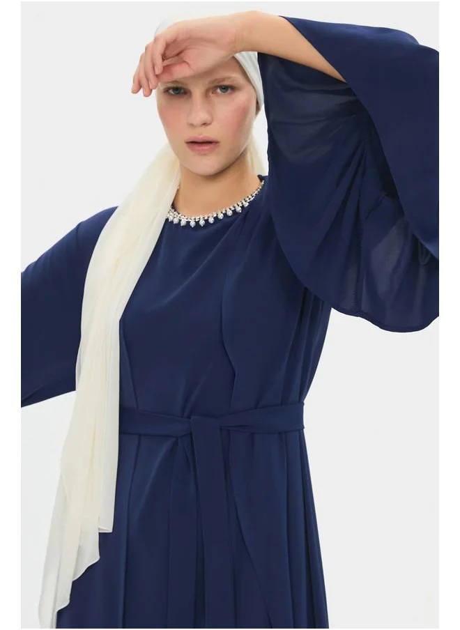 JUNE June Women Ruffle Detailed Stone Abaya Navy