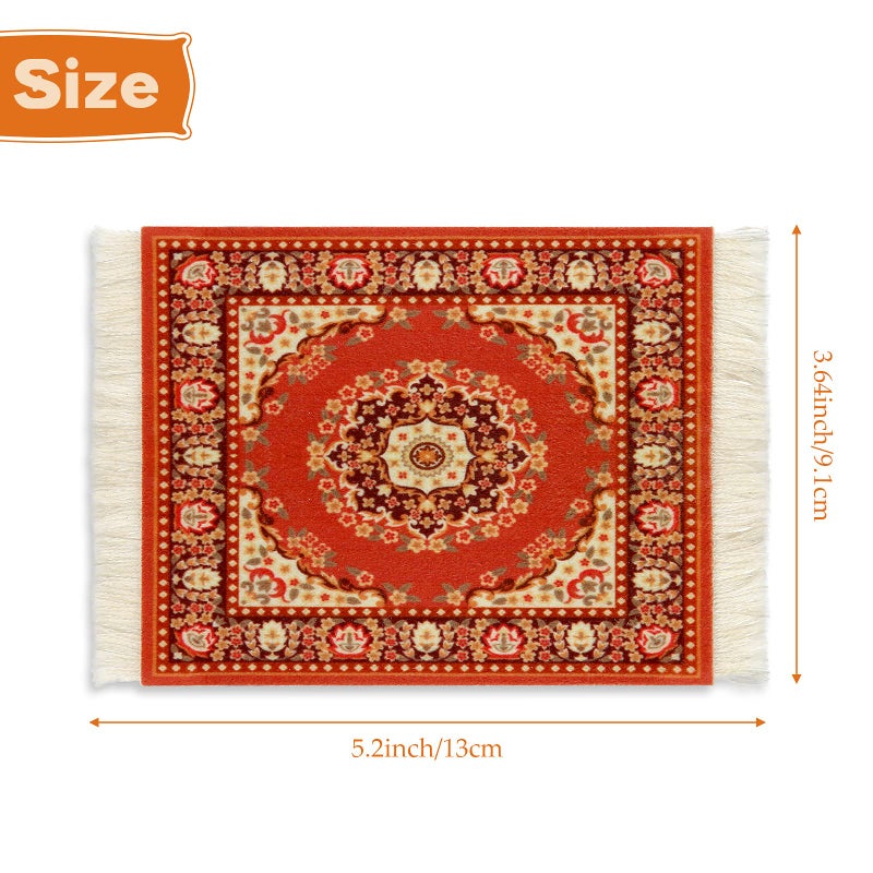 Tatuo 4 Pieces Rug Table Coasters Table Drink Holders Oriental Design Fabric Carpet Drink Mats Oriental Design Fabric Elegant Carpets Kitchen and Bar Mats for Home Office(Square,Retro Pattern) - Image 2