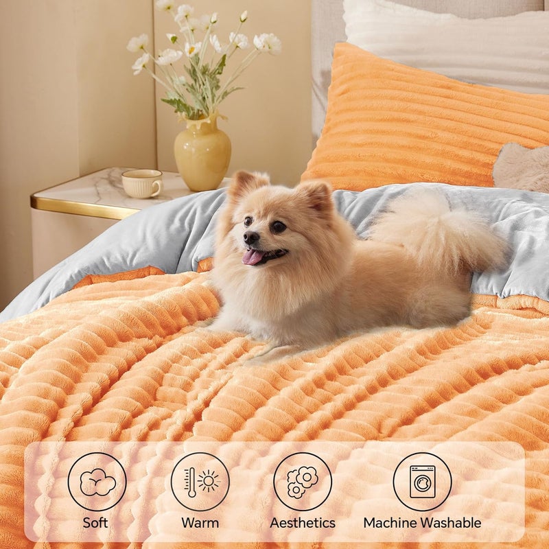 BEDELITE Fleece King Comforter Set -Super Soft & Warm Fluffy Coral Bedding, Luxury Fuzzy Heavy Bed Set for Winter with 2 Pillow Cases - Image 3