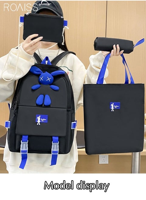 4-Piece Color Matching Large-Capacity Backpack Student School Travel Casual Waterproof Combination Backpack