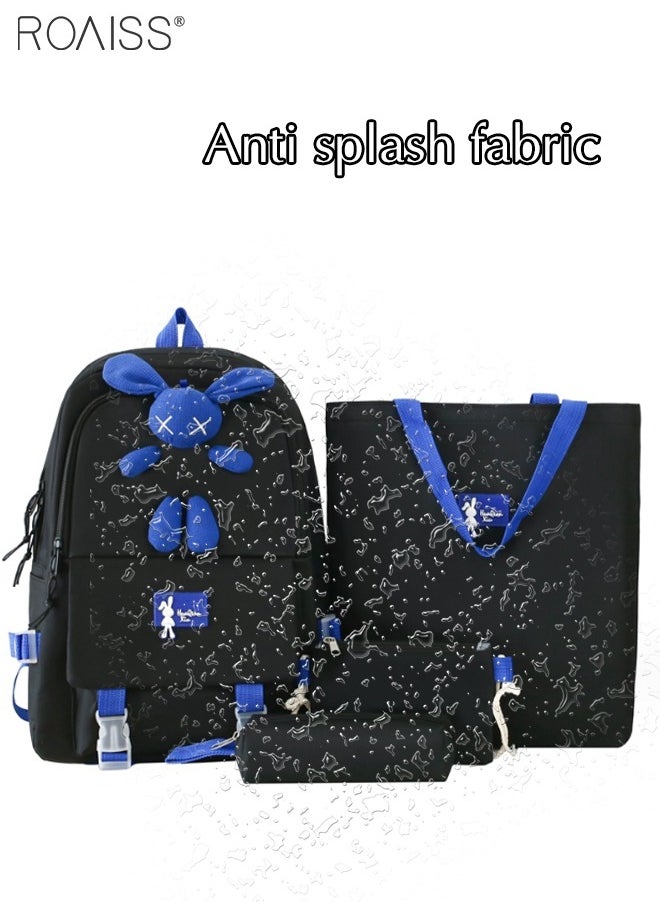 4-Piece Color Matching Large-Capacity Backpack Student School Travel Casual Waterproof Combination Backpack