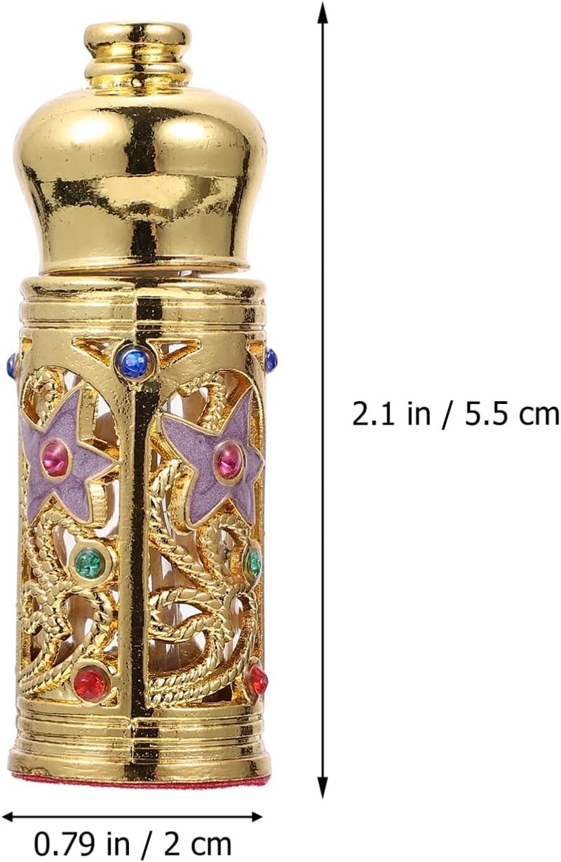 راحة زجاجة عطر عتيقة قابلة لإعادة التعبئة، فارغة، زجاجة زيت، زجاجات عطور مصرية، زجاجات زيوت عطرية، زجاجات عطر مزخرفة، زجاجات عطر للمنزل والمنتجع الصحي، ذهبية اللون - Image 1
