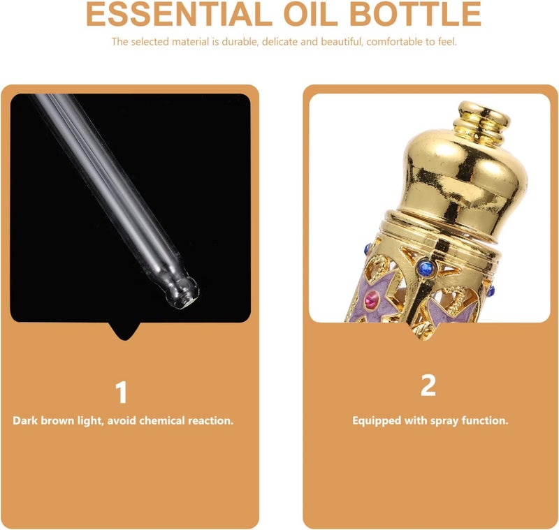 راحة زجاجة عطر عتيقة قابلة لإعادة التعبئة، فارغة، زجاجة زيت، زجاجات عطور مصرية، زجاجات زيوت عطرية، زجاجات عطر مزخرفة، زجاجات عطر للمنزل والمنتجع الصحي، ذهبية اللون - Image 4