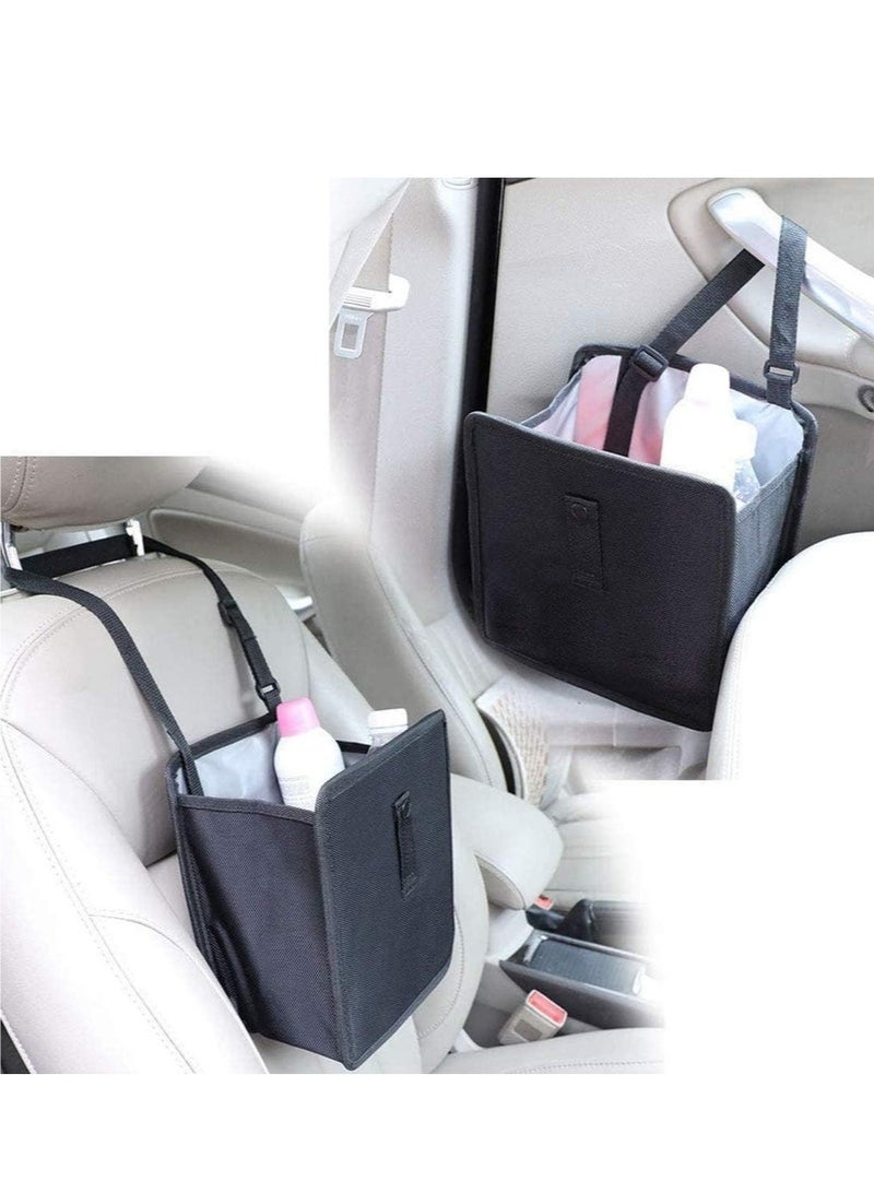 كيلا سلة مهملات السيارة، قابلة للطي ومقاومة للماء، كيس قمامة للسيارة لتخزين وجمع القمامة والنفايات، سلة مهملات السيارة المعلقة، كيس قمامة السيارة (أسود) - Image 5