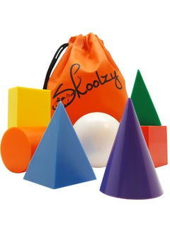 Skoolzy Jumbo Geometric 7 Piece Set Montessori Learning Toys_And_Game Math Manipulatives Geometry Set Geo Glocks For Kids Ages 3+ Elementary Homeschool Supplies Tote And Ebook  - Image 1