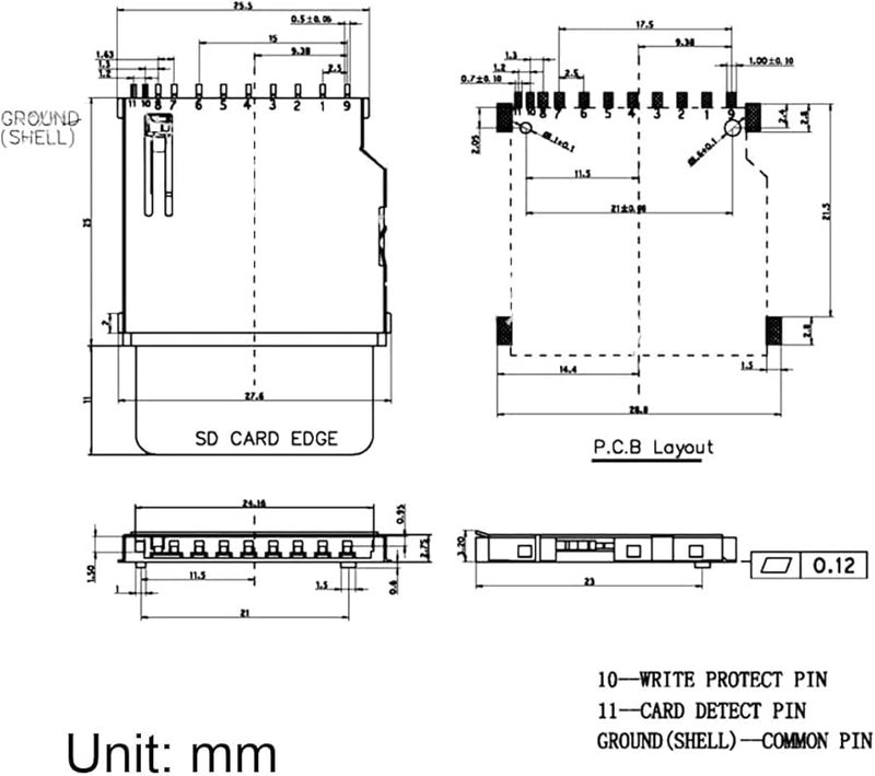 SD Memory Card Socket 11 Pin Long Body PCB Mount Connector 10 Pieces - Image 4