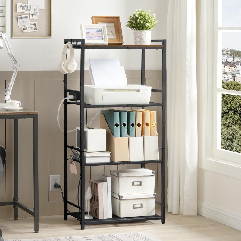 MAHANCRIS Bakers Rack with Power Outlet, Microwave Stand with Hooks, Multifunctional Storage Rack, Coffee Bar with Enclosure, Kitchen Storage Shelf, for Kitchen, Dining Room, Rustic Brown BRHR40E01N1 - Image 4