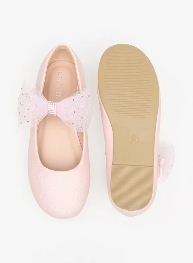 Celeste Girls Bow Accent Ballerina Shoes with Hook and Loop Closure