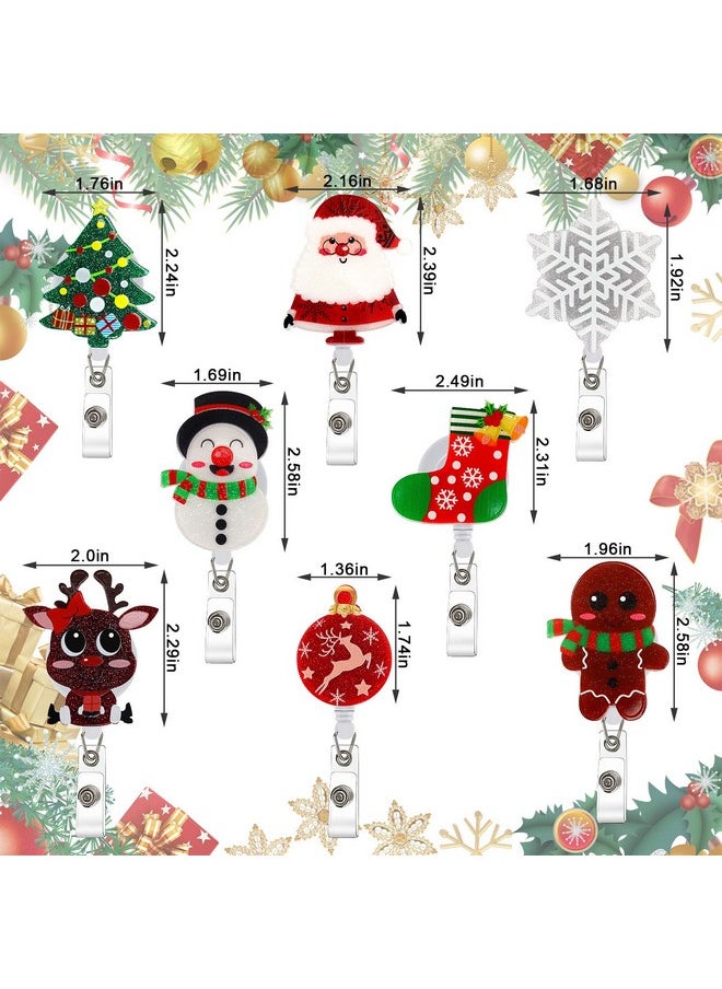 JANYUN - 8 Pack Christmas Badge Reels Retractable, Xmas Nurse Badge Holder Id Name Card With Alligator Swivel Clip, Cute Elk Snowman Snowflakes Tree Badge Holder For Nurse Glitter Decorative Metal Clip - Image 1