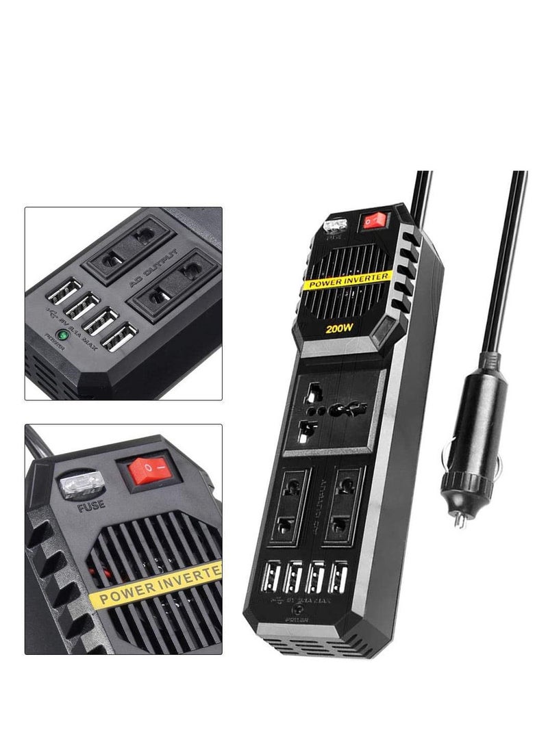 Generic - 200W Power Inverter, DC 12V to AC 220V Car Power Inverter with 4 USB Ports Multi-Protection Car Charger Adapter - Image 1