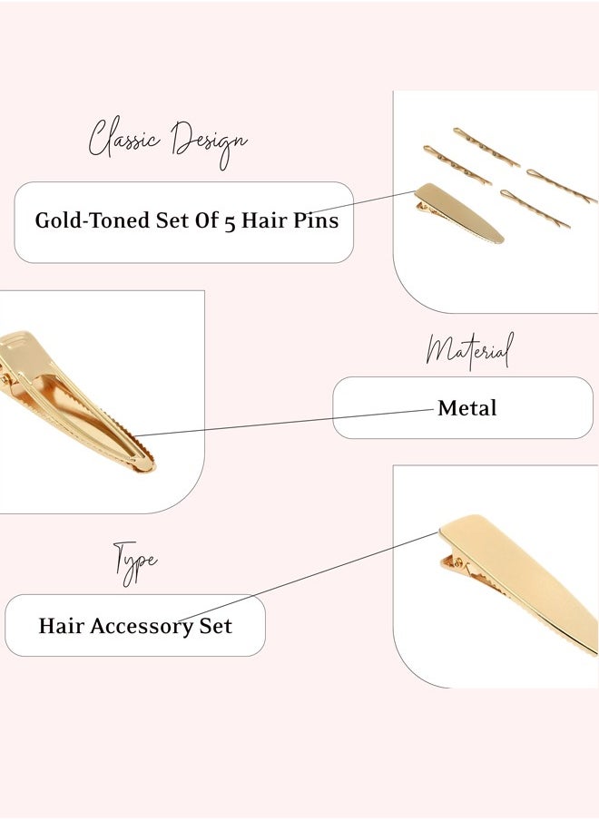 Just Peachy - Just Peachy Gold-Toned Set of 5 Hair Pins for Women - Fashionable, Versatile Hair Accessories, Stylish & Durable Design, Perfect for Casual, Formal, and Everyday Hairstyles, Elegant & Chic Hair Clips - Image 1