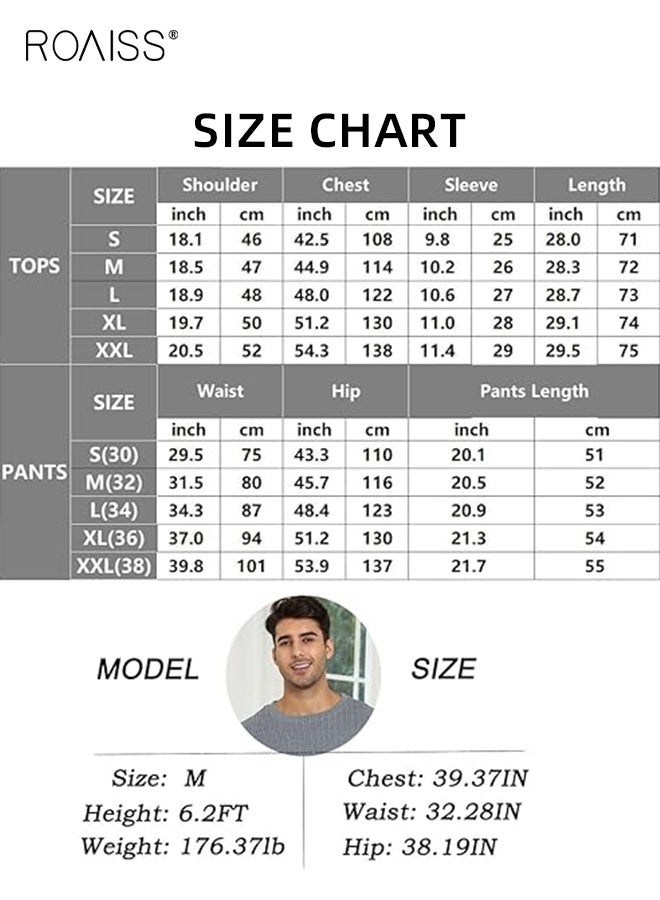 roaiss 2 Pcs Matching Pajamas for Men Ribbed Knit Pajama Round Neck Pullover with Vertical Stripes and Shorts Mens Soft Short Sleeve Sleepwear Loungewear Can Wear Outside Green  - Image 5