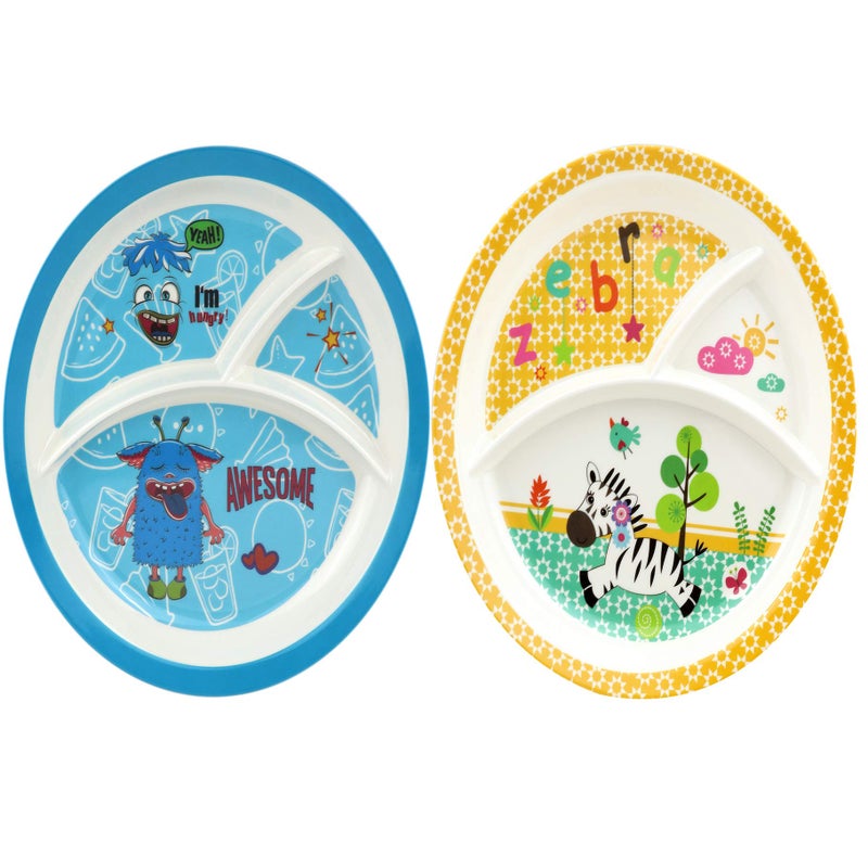 ZIDO 2 Pcs Exclusive Melamine A Grade Quality Partition Plate with Attractive Kids Loving Design Model Awesome Smile Zebra - Image 1
