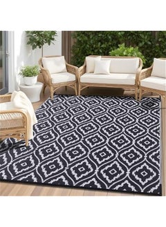 6x9 ft Waterproof Outdoor Plastic Straw Rug Geometric Pattern Black & White Reversible RV Mat Patio Camping Balcony Deck Backyard Clearance