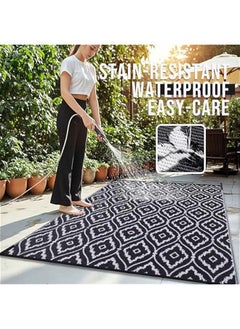 Arabest 6x9 ft Waterproof Outdoor Plastic Straw Rug Geometric Pattern Black & White Reversible RV Mat Patio Camping Balcony Deck Backyard Clearance  - Image 3