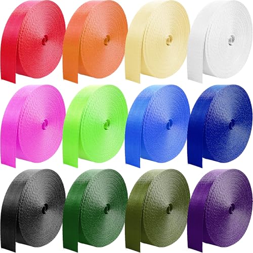 Grosun 12 Rolls Nylon Webbing 1 inch 1.5 inch 2 inch Nylon Strap Webbing Straps Backpack Straps Nylon Belt, 10 25 50 3.3 Yards Webbing Strapping - Image 1