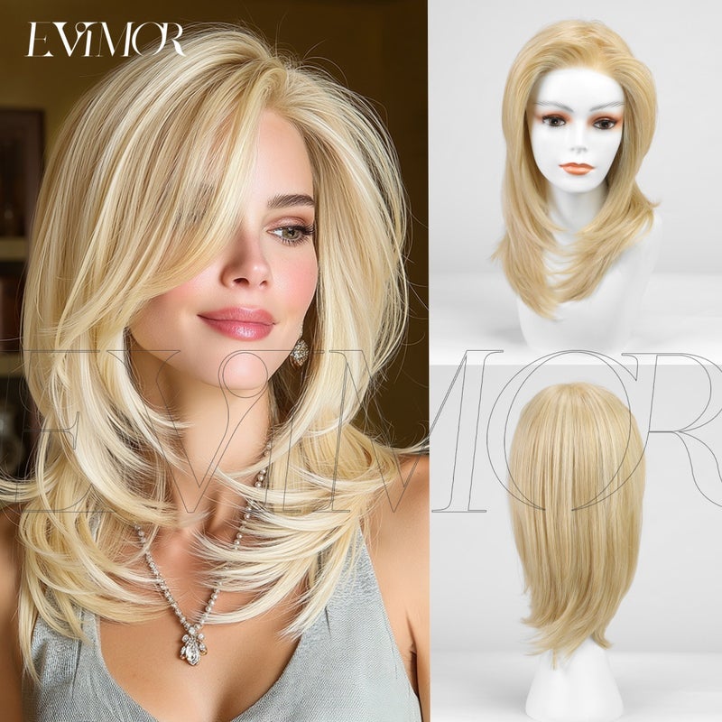 EMMOR MONO Lace Wig with Natural Medium Length Hair, European Style, High-Quality Full Headpiece - Image 1