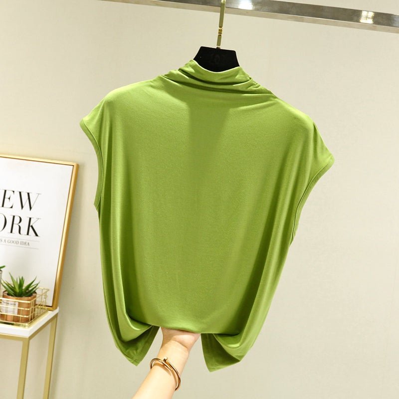 Modal Sleeveless T-shirt Spring and Autumn Interior Western Style Slimming Semi-high Collar Base Shirt Thin All-match Solid Color Top - Image 1