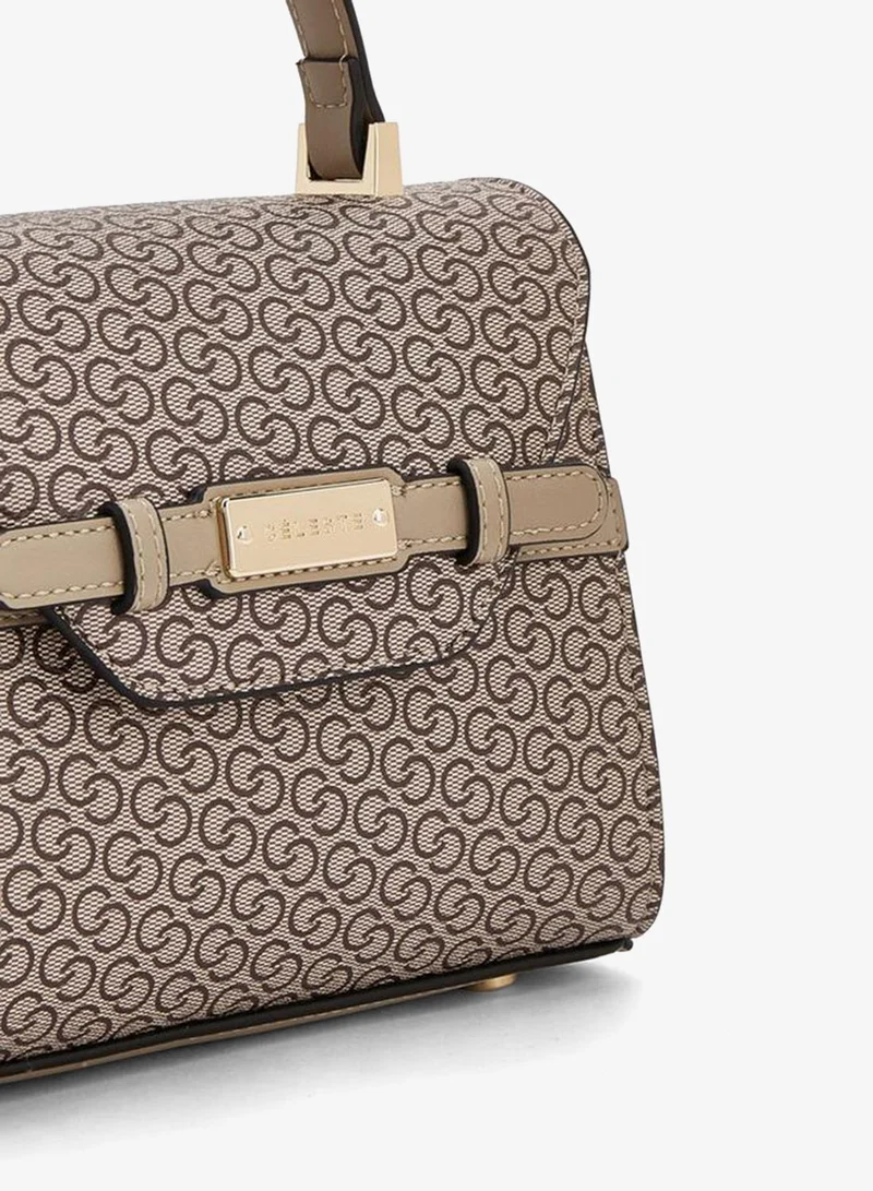 Celeste TAN Monogram Print Satchel Bag With Detachable Strap for Women | Best Price UAE