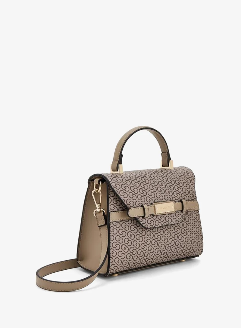 Celeste TAN Monogram Print Satchel Bag With Detachable Strap for Women | Best Price UAE