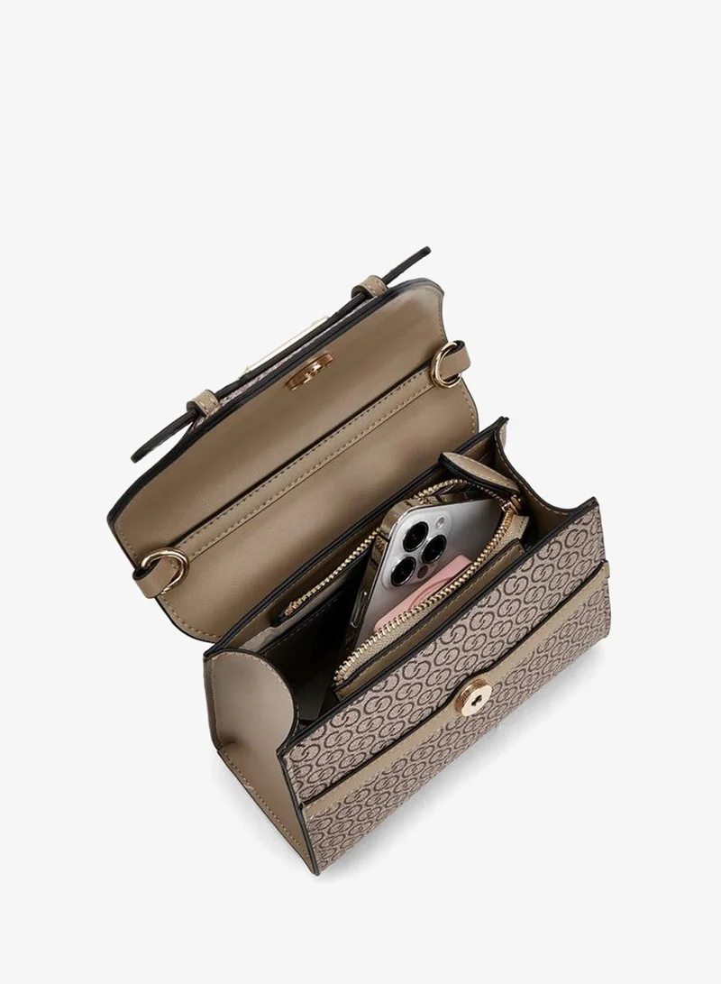 Celeste TAN Monogram Print Satchel Bag With Detachable Strap for Women | Best Price UAE