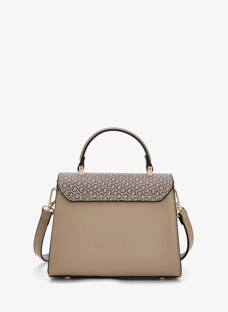 Celeste TAN Monogram Print Satchel Bag With Detachable Strap for Women | Best Price UAE