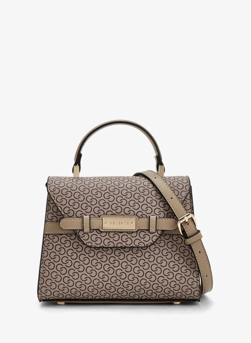 Monogram Print Satchel Bag With Detachable Strap