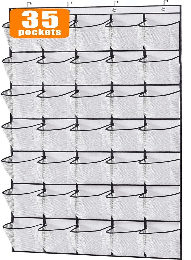 MISSLO 35 Large Pockets Over The Door Shoe Organizer Sturdy Oxford Fabric Hanging Shoe Rack for Door Mesh Closet Shoe Holder Hanger, White - Image 1